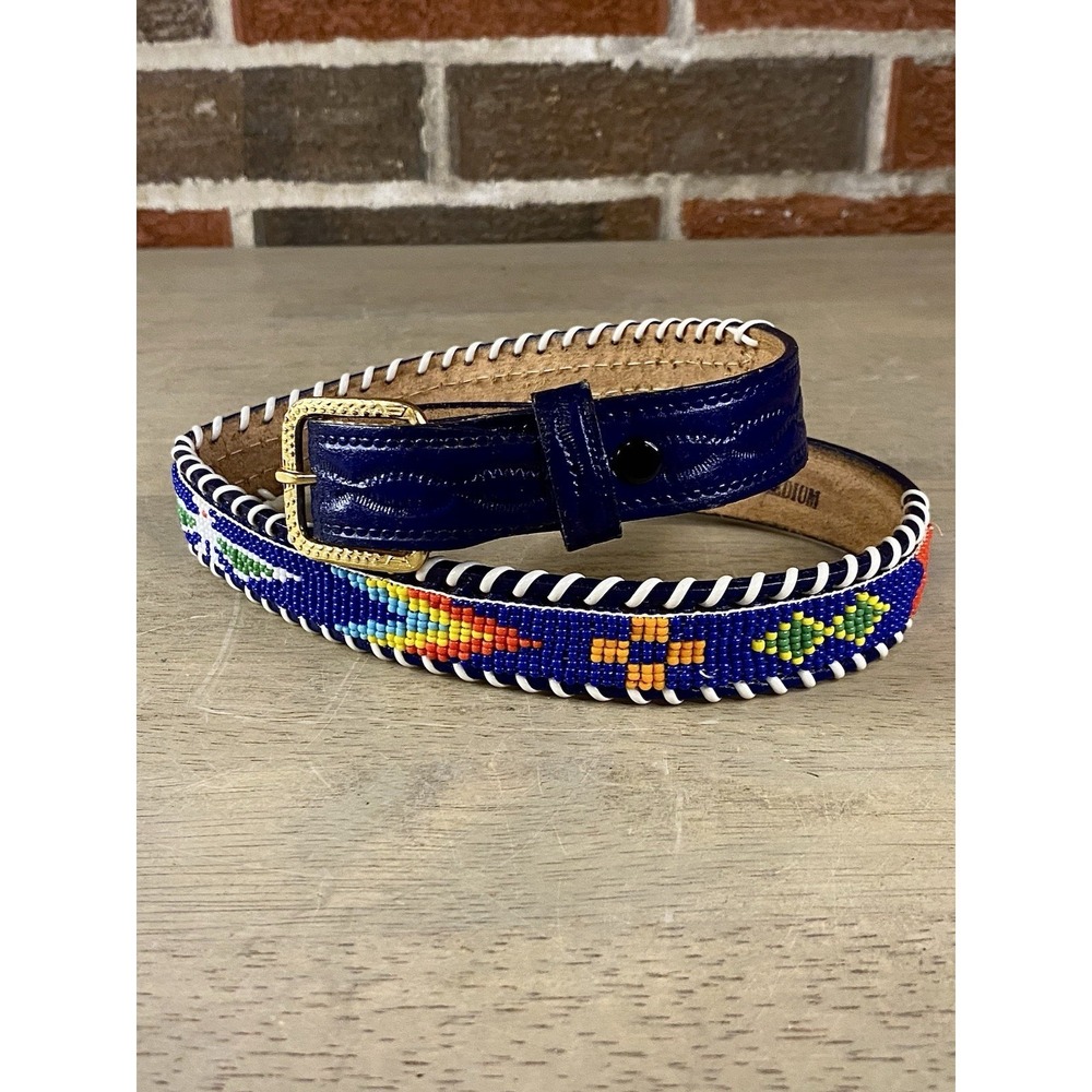 Veg Hand Beaded Tooled Leather Thunderbird Belt Western Native American HK 31.5"
